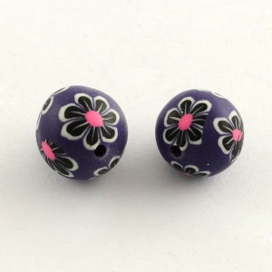 10pc Handmade Flower Pattern Polymer Clay Beads, 12mm, Hole: 2mm