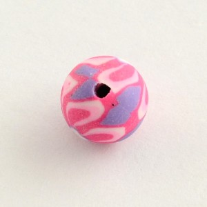 25pc Handmade Pink Flower Pattern Polymer Clay Beads, 8mm, Hole: 2mm