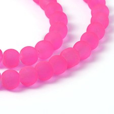 Faceted Glass Beads 8mm x 6mm - Frosted Neon Pink - 1 Strand 72 Beads -  BD2412