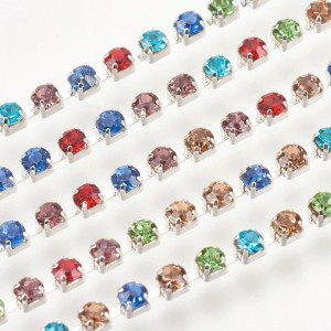 SS6 Multi Color Stone with Silver Metal Chain Glass Stone -1 Yd