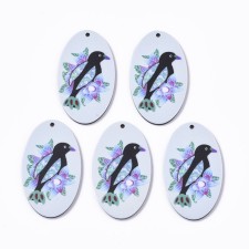 2pc Printed Bird Oval Flatback Cameo Resin Cabochon or Pendant 45x26mm