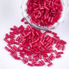 Glass Bugle Beads: 5mm Cerise Red 20g