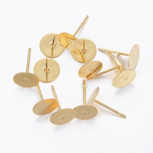 Gold Tone Earring Flat Studs - Stainless Steel - 8x12mm (Pack of 20)