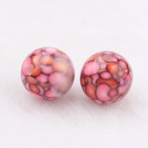 10pc Round Resin Beads with Dot Pattern Rose, 10mm Hole:2mm