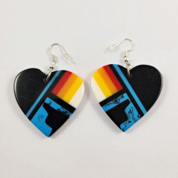 Resin Inlay Earring Pair Segmented Handmade Black Hearts