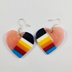 Resin Inlay Earring Pair Segmented Handmade Blue Hearts