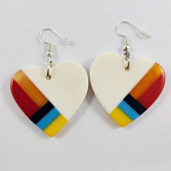 Resin Inlay Earring Pair Segmented Handmade White Hearts