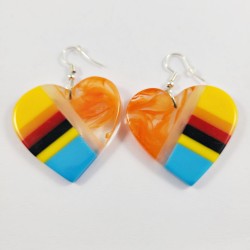 Resin Inlay Earring Pair Segmented Handmade Orange Hearts