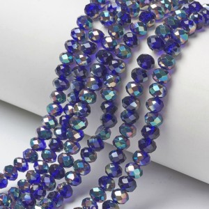 Faceted Rondelle Electroplated Glass Beads 4x3mm 17 in Strand Red Purple AB Plated