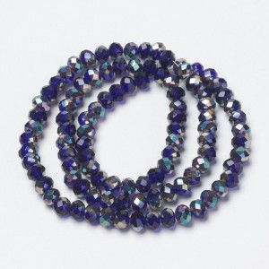 Faceted Rondelle Electroplated Glass Beads 4x3mm 17 in Strand AB Plated Blue