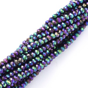 Electroplate Glass Beads Strands, Full Plated, Faceted, Rondelle, AB Purple Plated 14" Strand 2x1.5mm