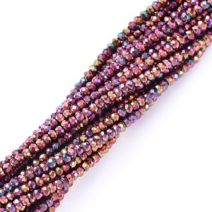 Electroplate Glass Beads Strands, Full Plated, Faceted, Rondelle, AB Purple Plated 14" Strand 2x1.5mm