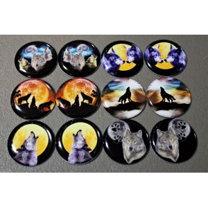 Midnight Wolves 12pcs One Inch Round Epoxy Cabochon Beading Focal Center