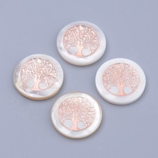 Freshwater Shell Cabochons 16mm With Tree, Rose Gold 6pcs