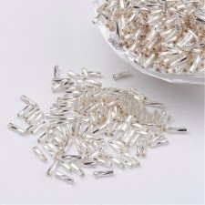 9mm Twisted Glass Bugle Beads - Metallic Silver - 20grams 