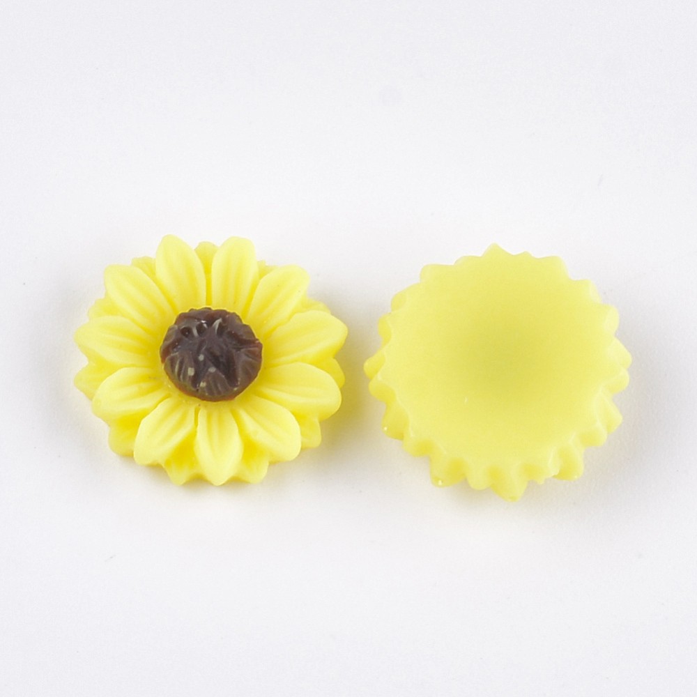 Yellow Sunflower Resin Flower Embellishment Cabochons, 15mm - 10pc